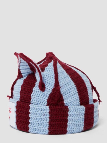 Striped Ears Beanie - Sky Burgundy Backside
