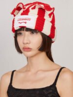 Striped Ears Beanie Red Ecru Backside