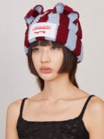 Striped Ears Beanie - Sky Burgundy Backside