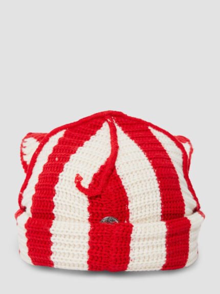 Striped Ears Beanie Red Ecru Backside