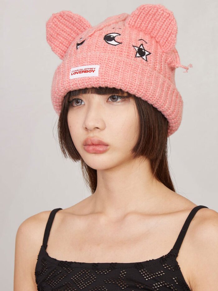 Childs Chunky Ears Beanie Pink Backside