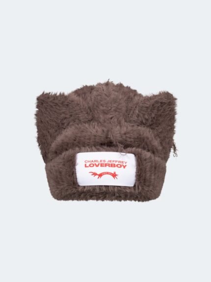 Fluffy Chunky Ears Beanie Brown Frontside
