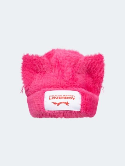 Fluffy Chunky Ears Beanie Pink Frontside