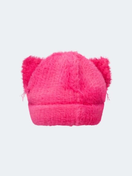 Fluffy Chunky Ears Beanie Pink Backside