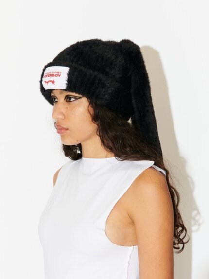 Fluffy Chunky Rabbit Beanie backside