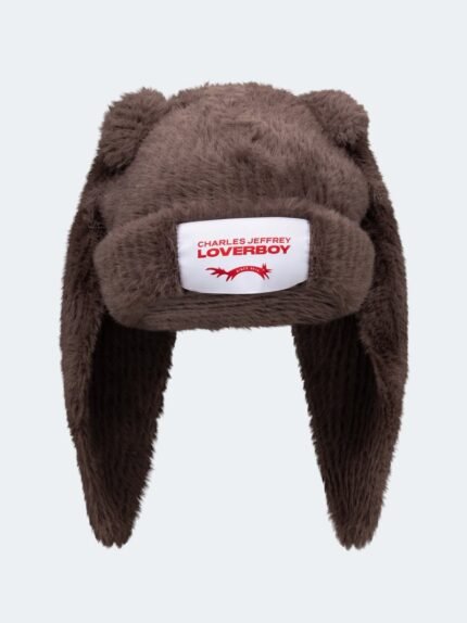 Fluffy Chunky Rabbit Beanie Brown Frontside