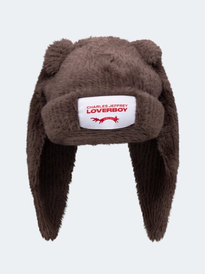 Fluffy Chunky Rabbit Beanie Brown Frontside