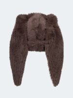 Fluffy Chunky Rabbit Beanie Brown Backside