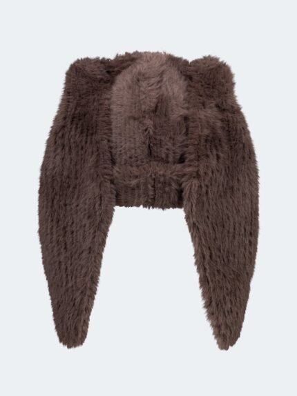 Fluffy Chunky Rabbit Beanie Brown Backside