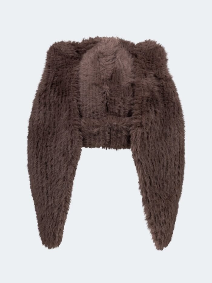 Fluffy Chunky Rabbit Beanie Brown Backside
