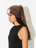 Fluffy Chunky Rabbit Beanie Brown Backside