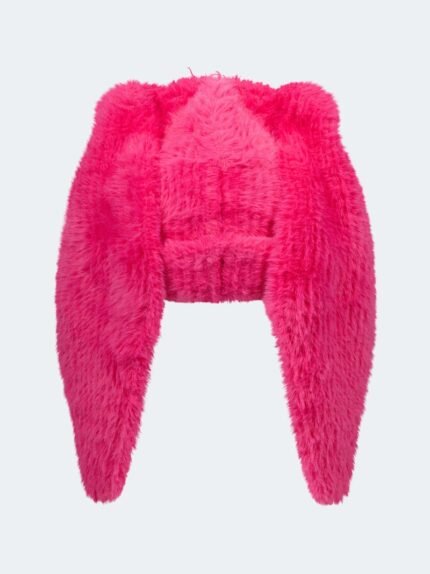 Fluffy Chunky Rabbit Beanie Pink backside